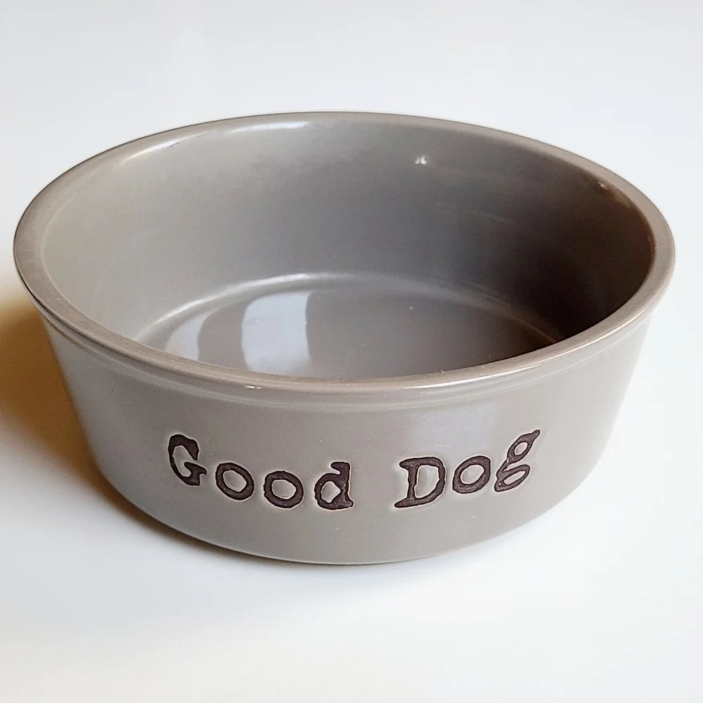 Ceramic Pottery Dog Food Bowl Gray Neutral Decor Cottagecore 7 Inch